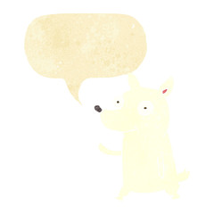 cartoon little dog waving with speech bubble