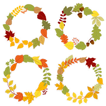 Autumn leaves wreaths with acorns and berries