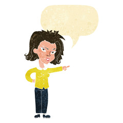 cartoon woman pointing with speech bubble