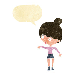 cartoon surprised woman with speech bubble