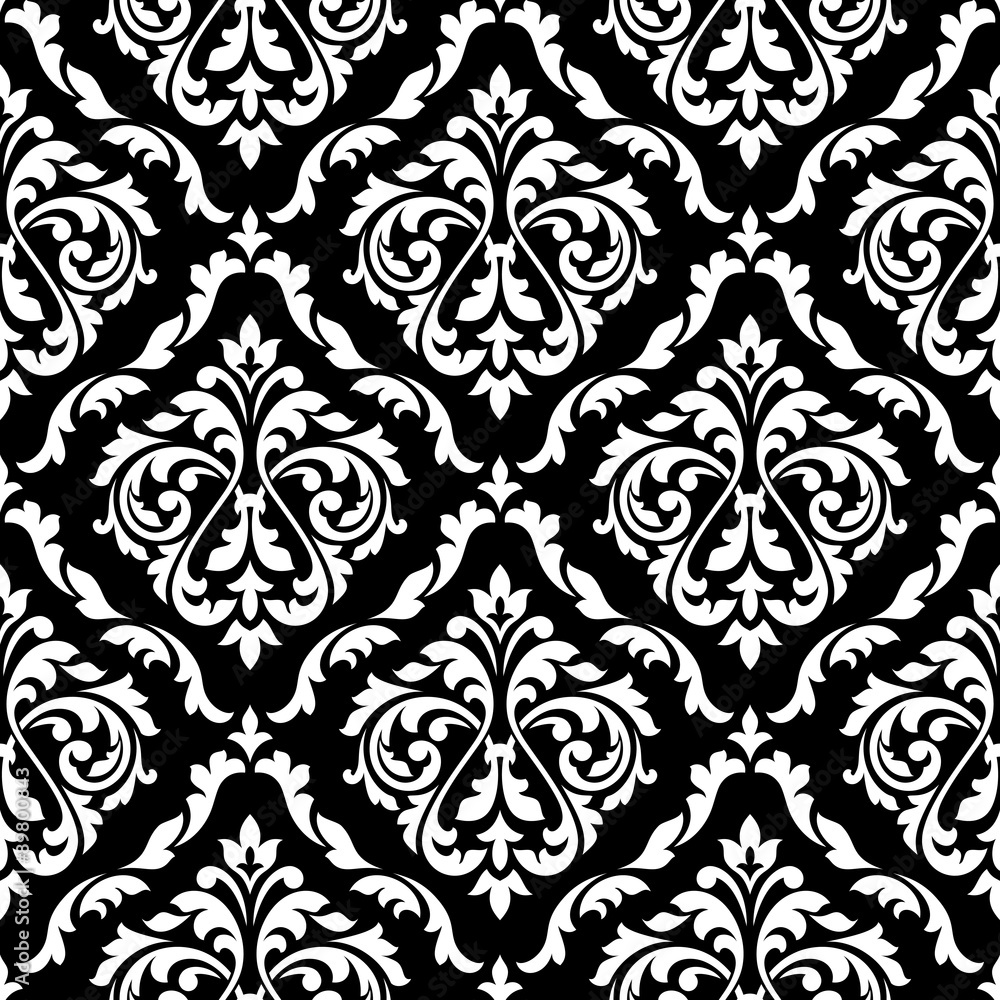 Poster Foliage damask seamless pattern with leaf scrolls