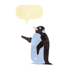 cartoon penguin with speech bubble