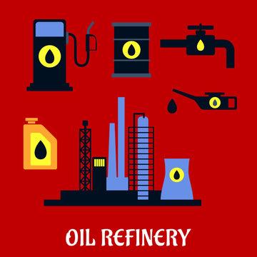 Oil refinery flat industrial icons