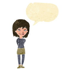 cartoon happy woman with speech bubble