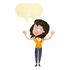 cartoon woman giving up with speech bubble