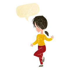 cartoon girl dancing with speech bubble