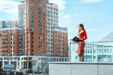 Girl background of the business center.