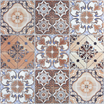 Beautiful old wall ceramic tiles patterns handcraft from thailan