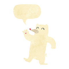 cartoon waving polar bear with speech bubble