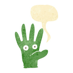 cartoon hand with eyes with speech bubble