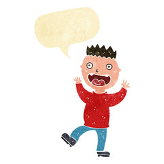 cartoon crazy happy man with speech bubble