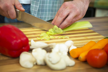 Food preparation - Chopping celery.
