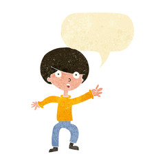 cartoon panicking boy with speech bubble