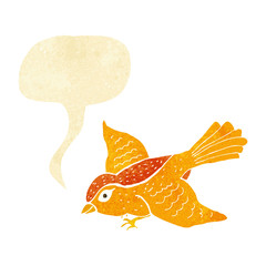 cartoon flying bird with speech bubble