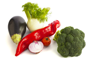 Assortment of fresh vegetables isolated on white.