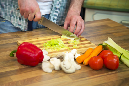 Chopping vegetables - Food preparation.