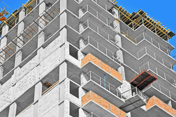 Building construction site from concrete and brick