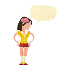 cartoon intelligent woman with speech bubble