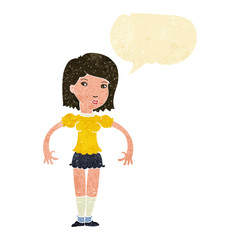 cartoon woman looking sideways with speech bubble