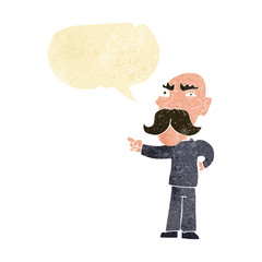 cartoon annoyed old man pointing with speech bubble