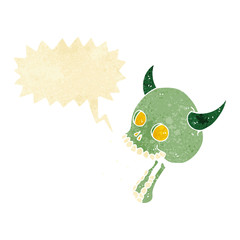 cartoon spooky skull with speech bubble