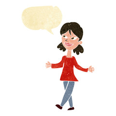 cartoon woman with no worries with speech bubble