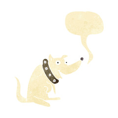 cartoon happy dog in big collar with speech bubble