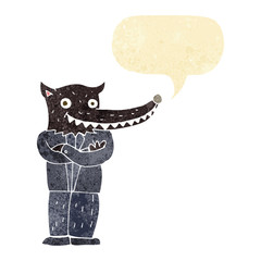 cartoon wolf man with speech bubble