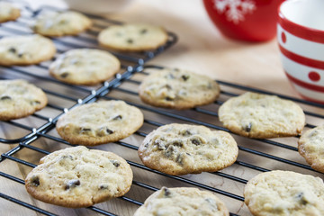 Warm chocolate chip cookies baked for the Christmas holidays