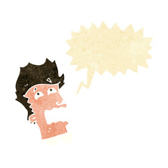 cartoon frightened man with speech bubble