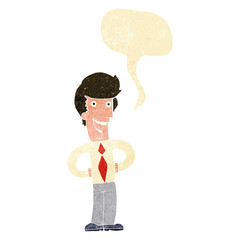 cartoon happy man with speech bubble
