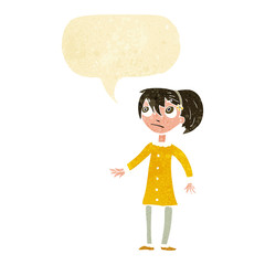cartoon worried girl with speech bubble