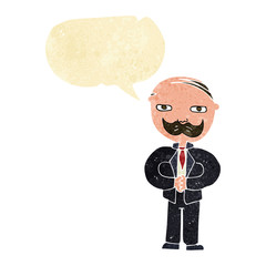 cartoon old man with mustache with speech bubble