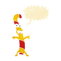 cartoon candy cane with speech bubble