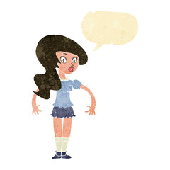 cartoon pretty woman with speech bubble