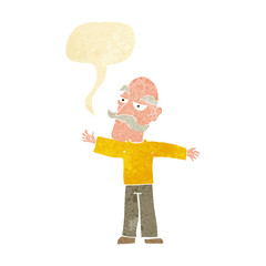 cartoon old man spreading arms wide with speech bubble