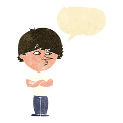 cartoon suspicious man with speech bubble