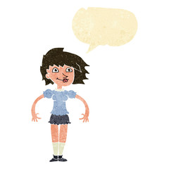 cartoon happy woman with speech bubble