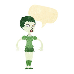 cartoon zombie monster woman with speech bubble