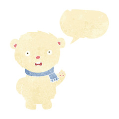 cartoon polar bear wearing scarf with speech bubble