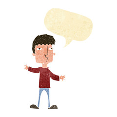 cartoon curious man with speech bubble