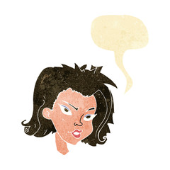 cartoon female face with speech bubble