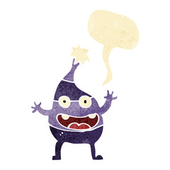 cartoon funny christmas creature with speech bubble