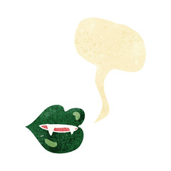 cartoon vampire fangs with speech bubble