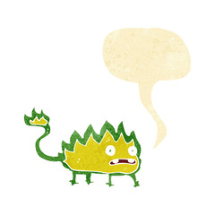 cartoon little fire demon with speech bubble