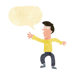 cartoon reaching man with speech bubble