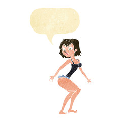 cartoon woman in lingerie with speech bubble