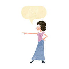 cartoon woman pointing finger with speech bubble