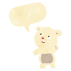 cartoon cute waving polar bear teddy with speech bubble
