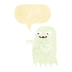 cartoon gross slime ghost with speech bubble